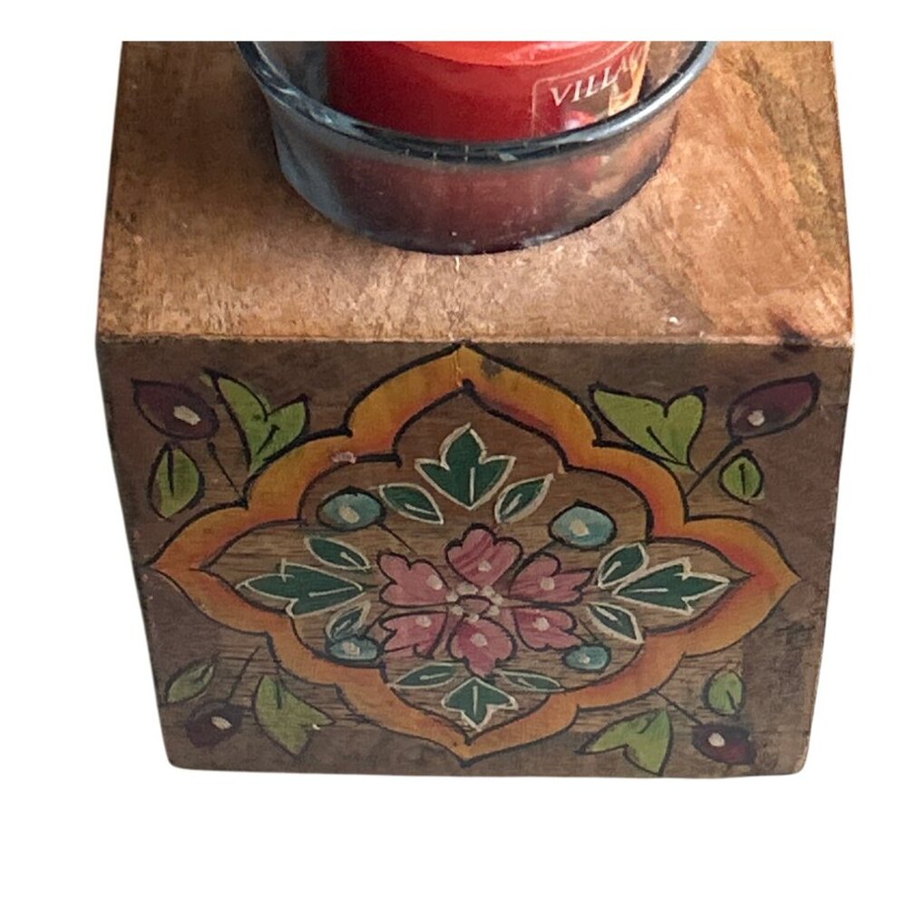 Handcrafted Jaipur In Bloom Wooden Votive Candle Holder With Floral Design - Picture 3 of 10